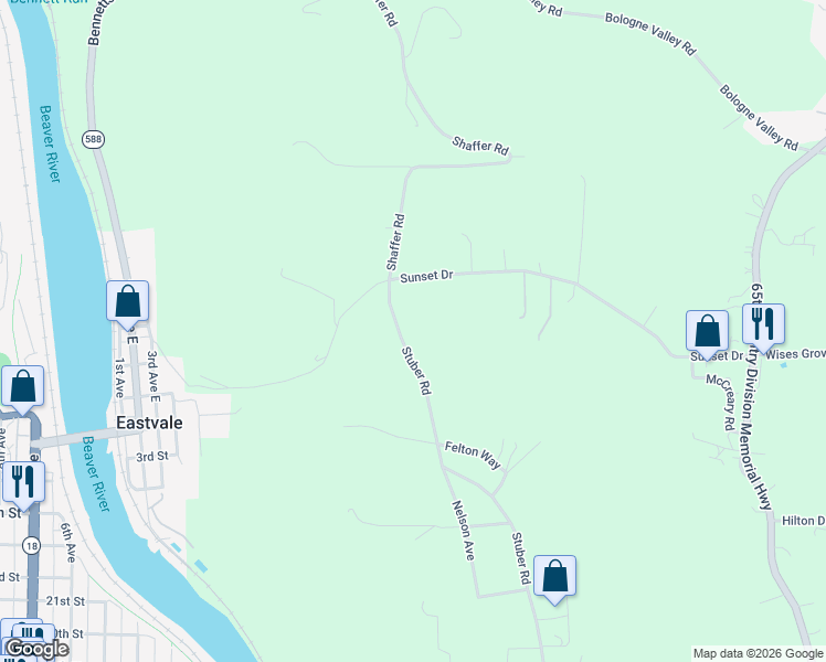 map of restaurants, bars, coffee shops, grocery stores, and more near 392 Stuber Road in New Brighton