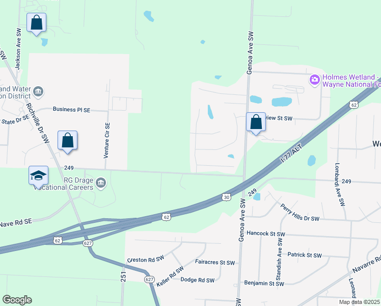 map of restaurants, bars, coffee shops, grocery stores, and more near 2607 Ashwell Avenue Southwest in Massillon
