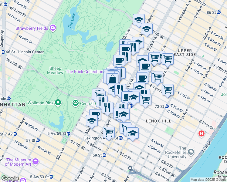 map of restaurants, bars, coffee shops, grocery stores, and more near in New York