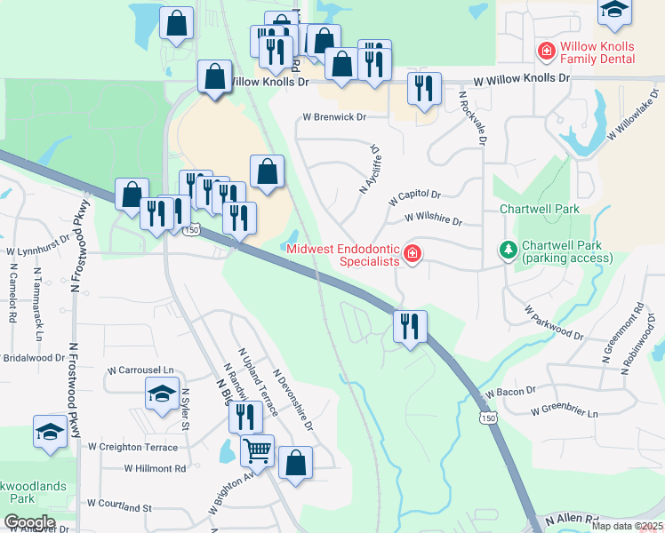 map of restaurants, bars, coffee shops, grocery stores, and more near 3537 West Capitol Drive in Peoria