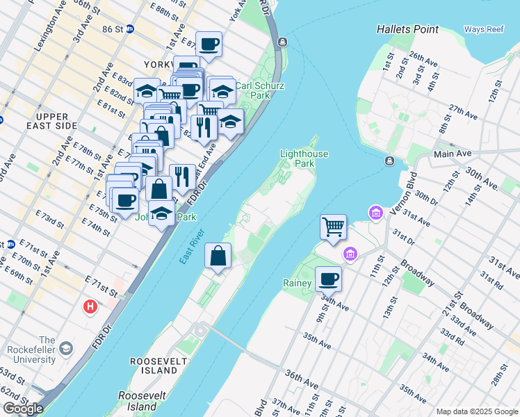 map of restaurants, bars, coffee shops, grocery stores, and more near 888 Main Street in New York