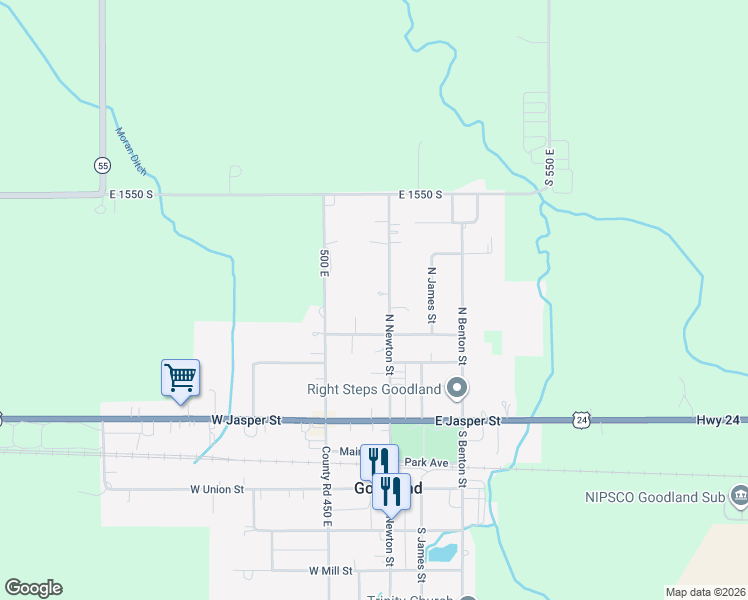 map of restaurants, bars, coffee shops, grocery stores, and more near 318 N Newton St in Goodland