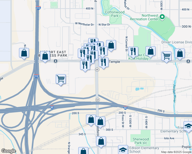 map of restaurants, bars, coffee shops, grocery stores, and more near 3 North Redwood Road in Salt Lake City