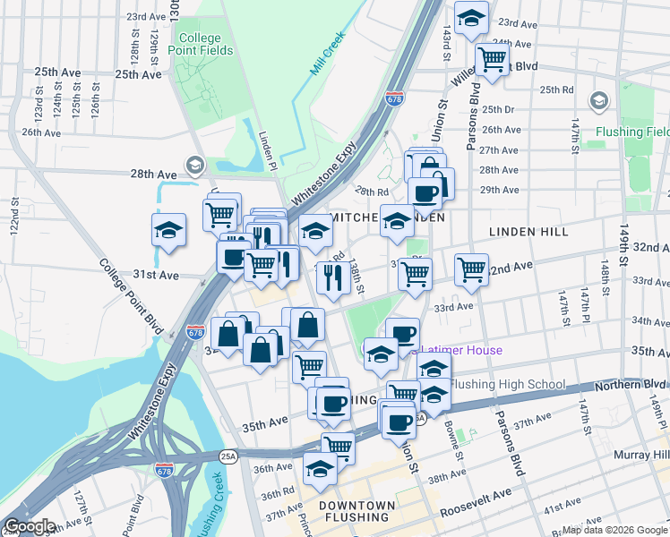 map of restaurants, bars, coffee shops, grocery stores, and more near 49 137th Street in Queens