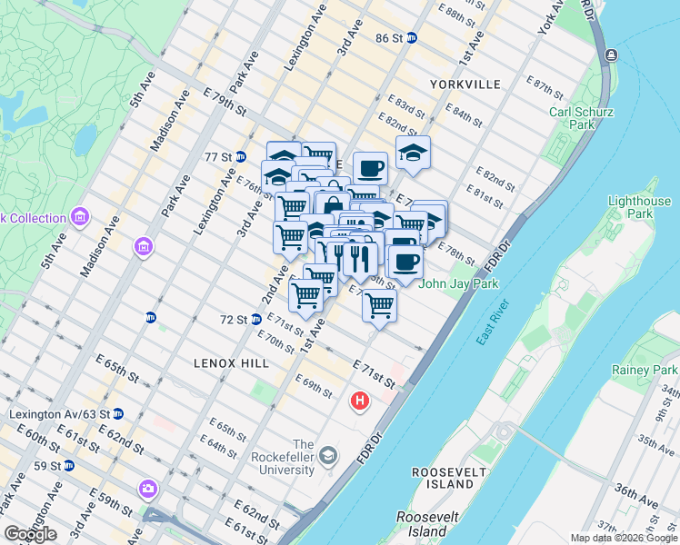map of restaurants, bars, coffee shops, grocery stores, and more near in New York
