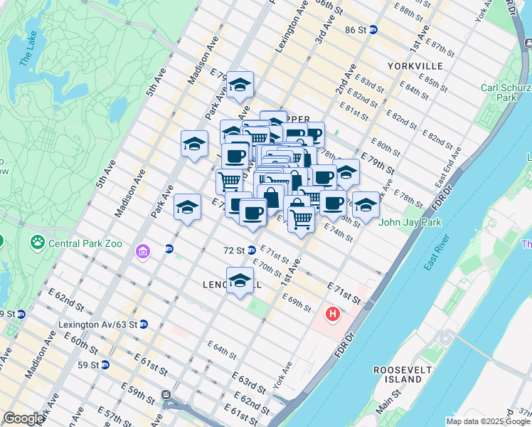 map of restaurants, bars, coffee shops, grocery stores, and more near in New York