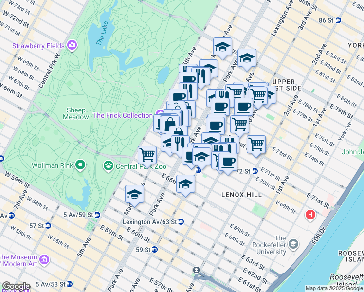 map of restaurants, bars, coffee shops, grocery stores, and more near in New York