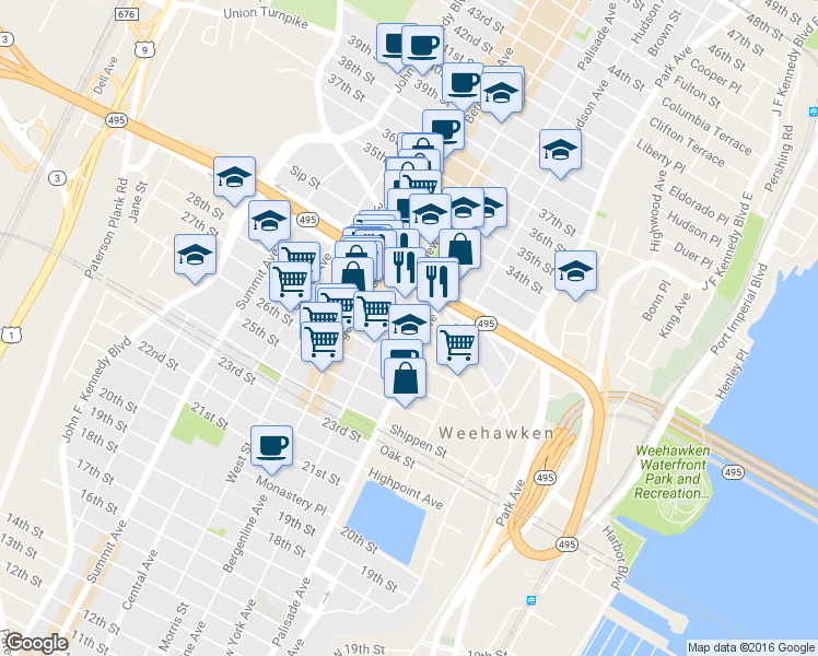 map of restaurants, bars, coffee shops, grocery stores, and more near 2812 New York Avenue in Union City