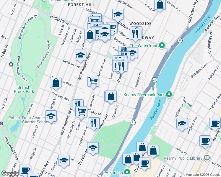 map of restaurants, bars, coffee shops, grocery stores, and more near 38 Carmella Court in Newark