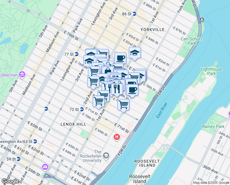 map of restaurants, bars, coffee shops, grocery stores, and more near in New York