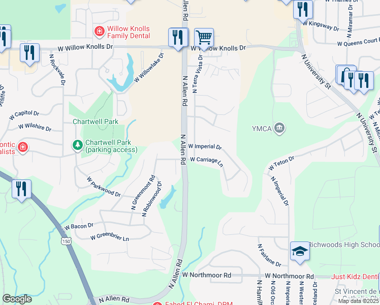 map of restaurants, bars, coffee shops, grocery stores, and more near in Peoria