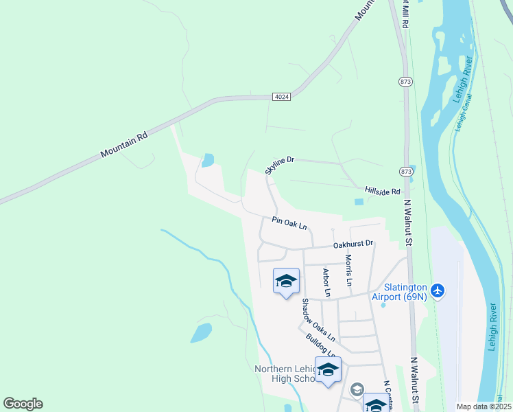 map of restaurants, bars, coffee shops, grocery stores, and more near 1342 Pin Oak Lane in Slatington