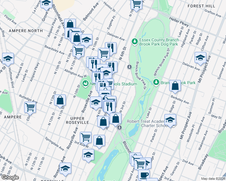 map of restaurants, bars, coffee shops, grocery stores, and more near 622 North 5th Street in Newark