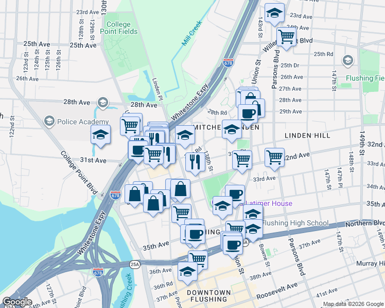 map of restaurants, bars, coffee shops, grocery stores, and more near 49 137th Street in Queens