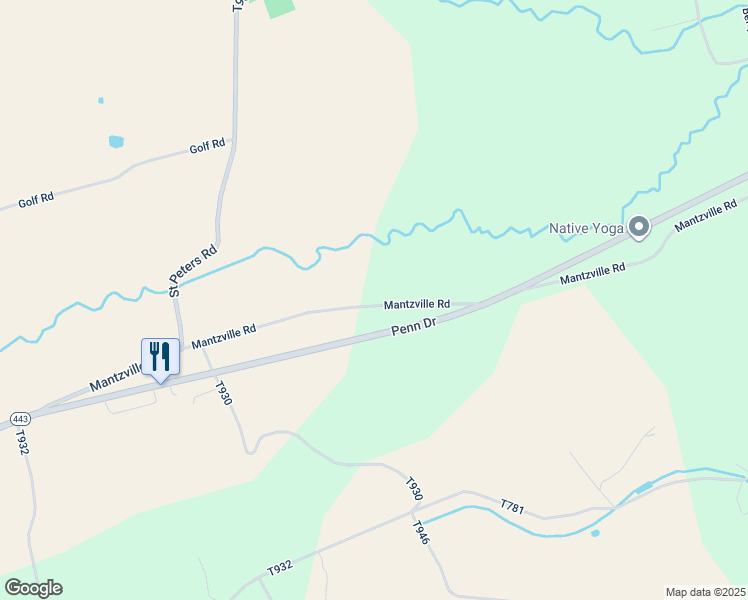 map of restaurants, bars, coffee shops, grocery stores, and more near 157 Mantzville Road in Andreas