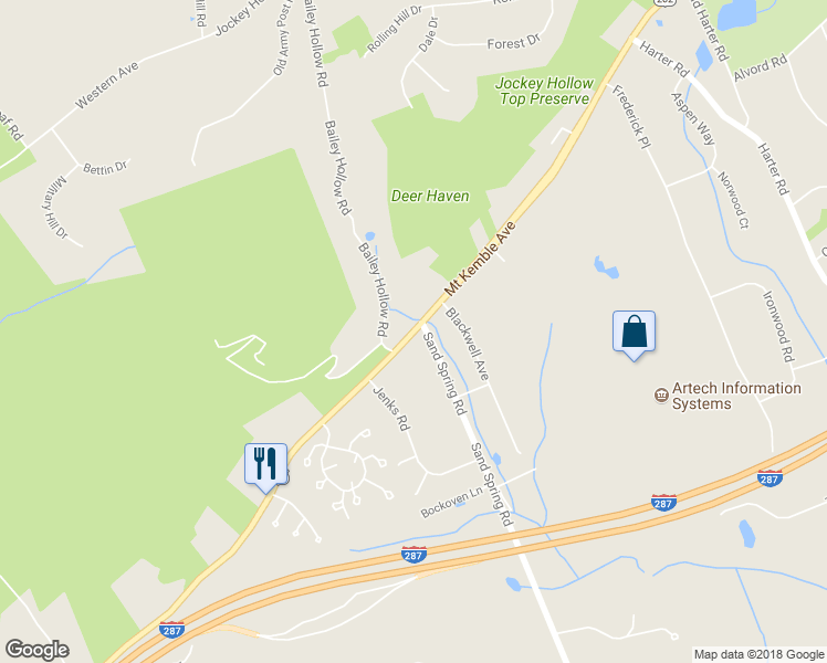 map of restaurants, bars, coffee shops, grocery stores, and more near 525 Mount Kemble Avenue in Morristown