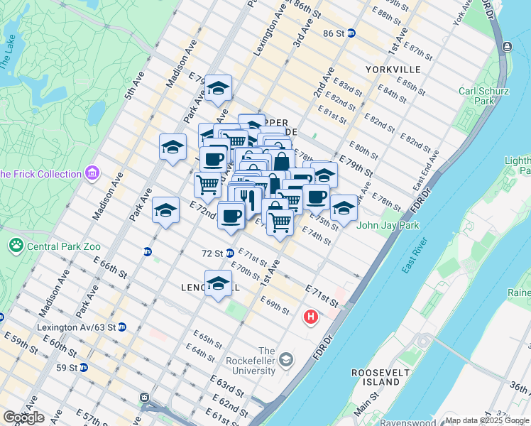 map of restaurants, bars, coffee shops, grocery stores, and more near in New York