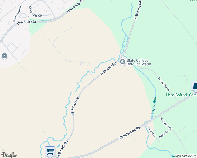 map of restaurants, bars, coffee shops, grocery stores, and more near 1581 West Branch Road in State College