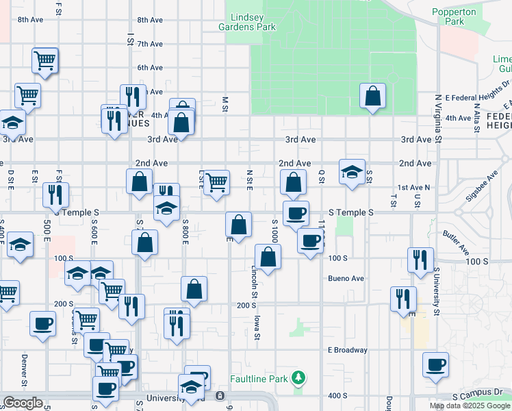 map of restaurants, bars, coffee shops, grocery stores, and more near in Salt Lake City