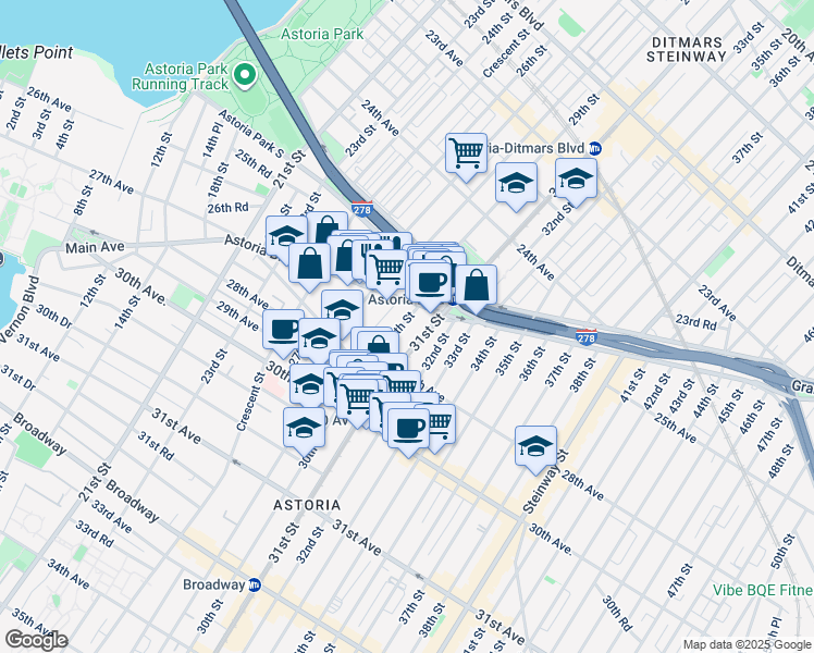 map of restaurants, bars, coffee shops, grocery stores, and more near in Queens