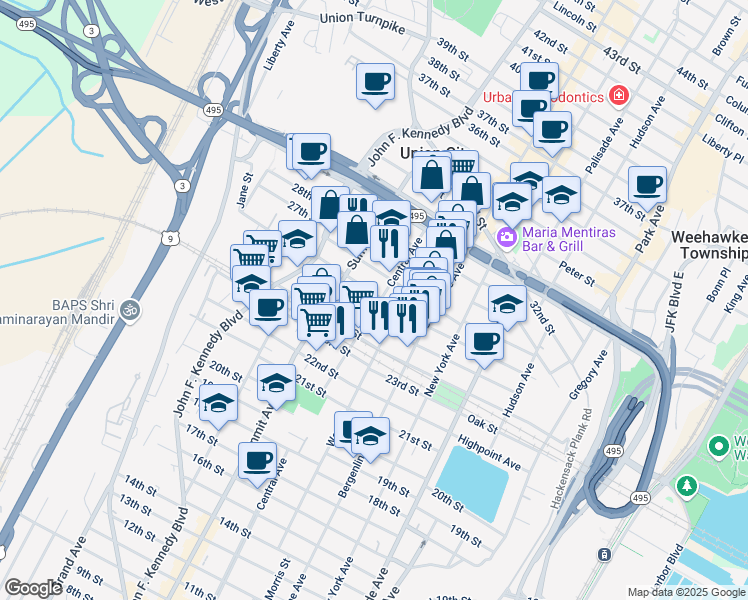 map of restaurants, bars, coffee shops, grocery stores, and more near 711 26th Street in Union City