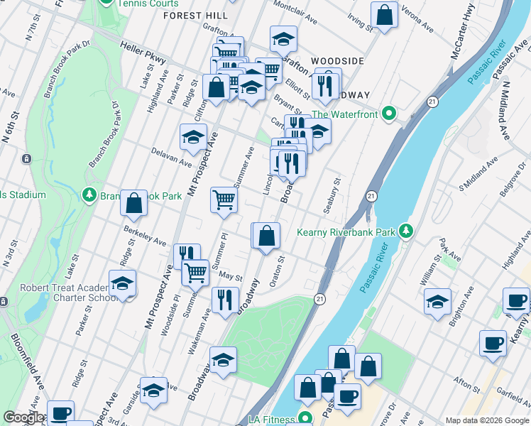 map of restaurants, bars, coffee shops, grocery stores, and more near 38 Carmella Court in Newark