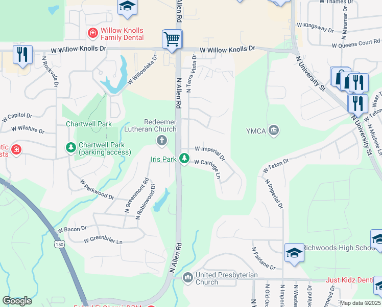 map of restaurants, bars, coffee shops, grocery stores, and more near 2443 West Imperial Drive in Peoria