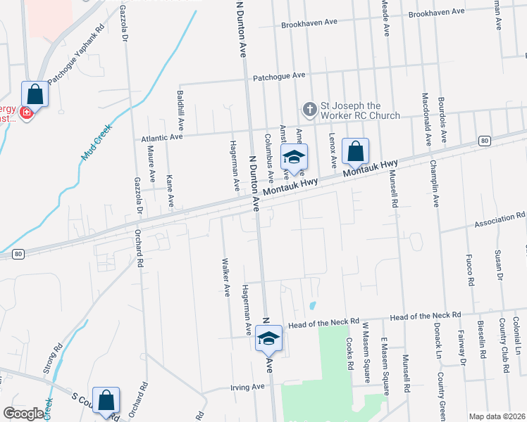 map of restaurants, bars, coffee shops, grocery stores, and more near 1322 Montauk Highway in East Patchogue