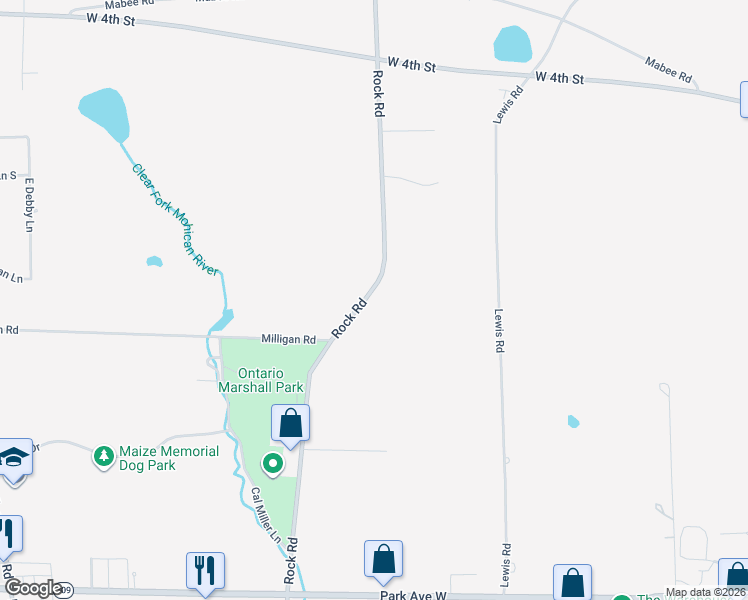 map of restaurants, bars, coffee shops, grocery stores, and more near 664 Rock Road in Ontario