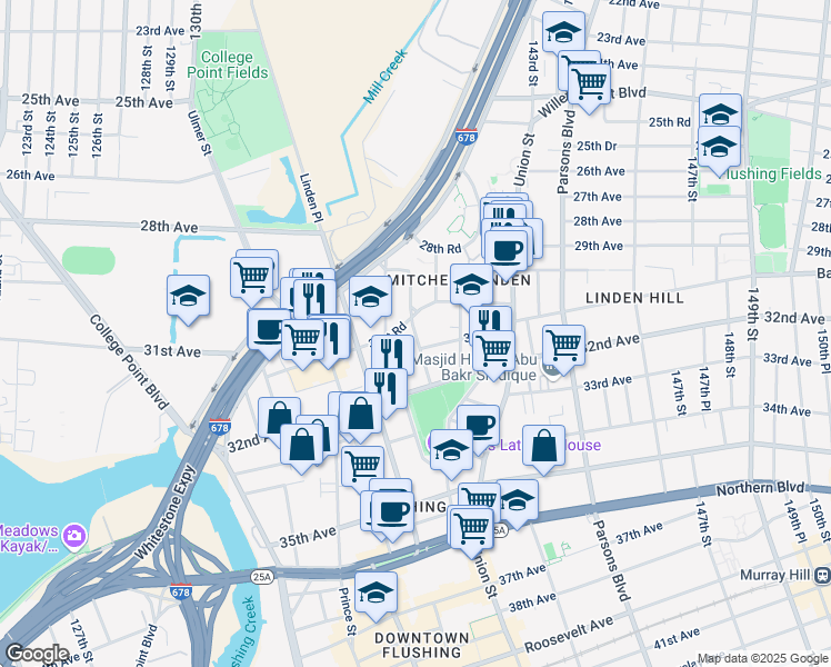 map of restaurants, bars, coffee shops, grocery stores, and more near in Queens