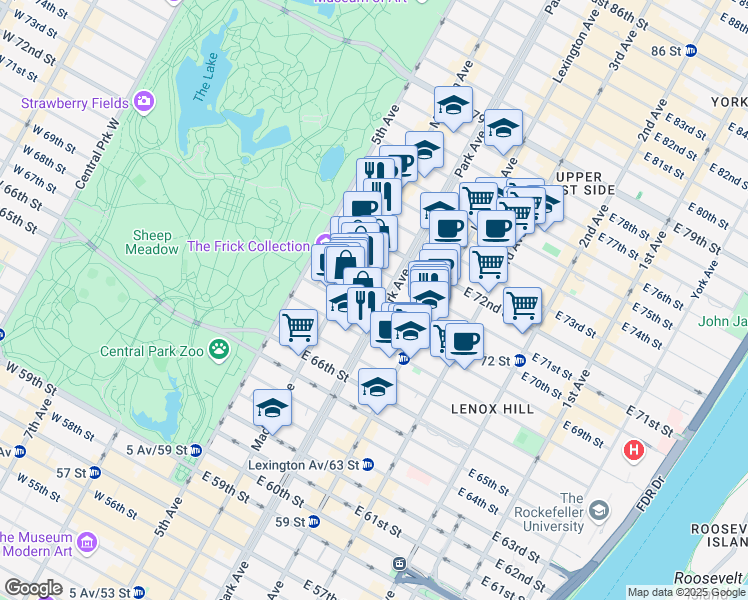 map of restaurants, bars, coffee shops, grocery stores, and more near in New York