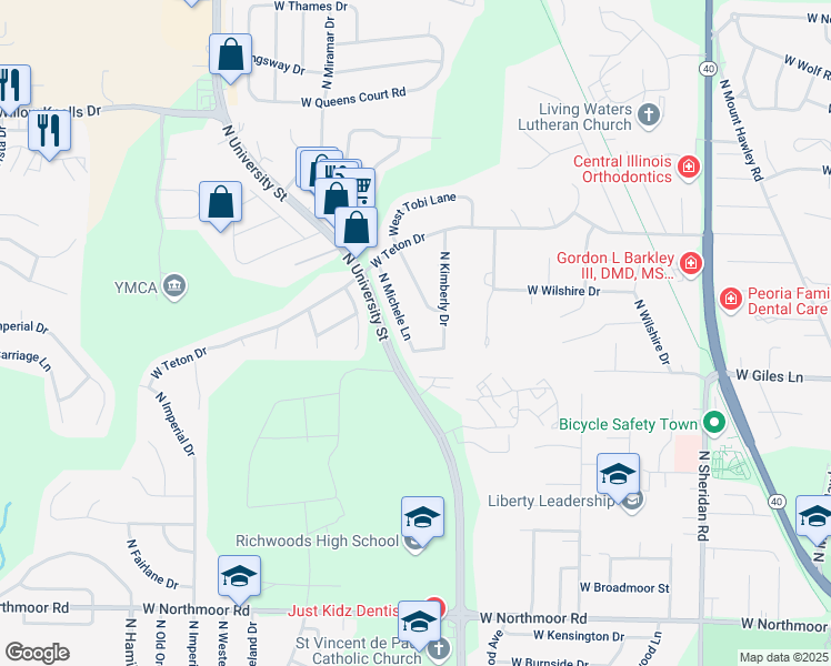 map of restaurants, bars, coffee shops, grocery stores, and more near 6821 North Michele Lane in Peoria