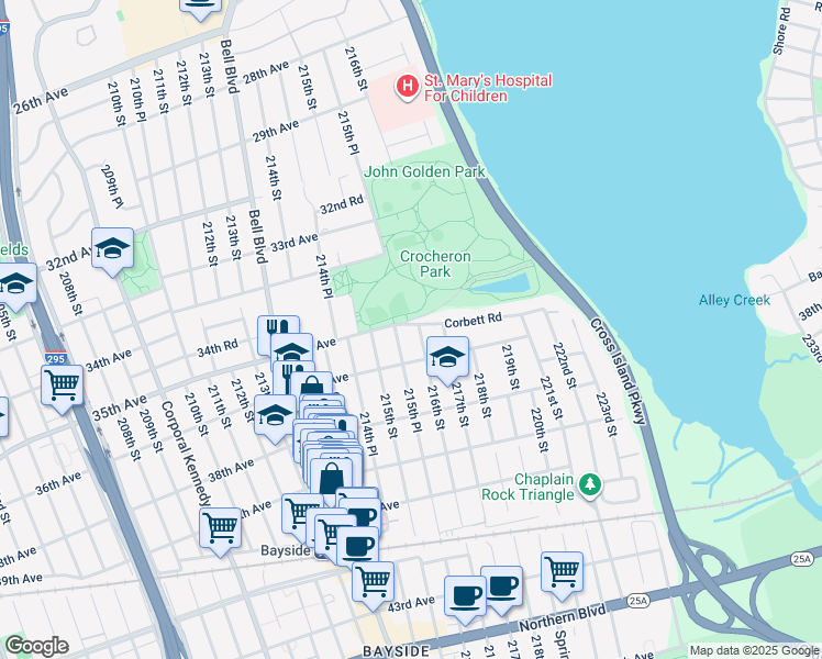 map of restaurants, bars, coffee shops, grocery stores, and more near 40 35th Avenue in Queens