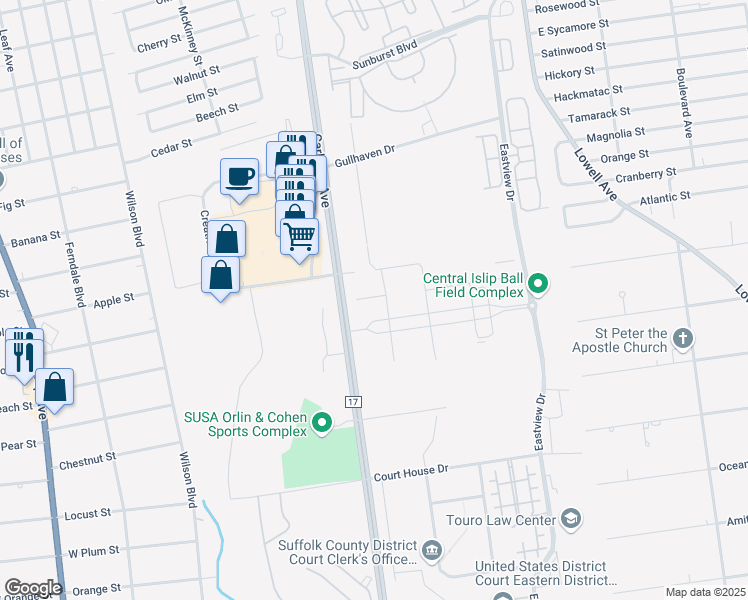 map of restaurants, bars, coffee shops, grocery stores, and more near 300 Carleton Avenue in Central Islip