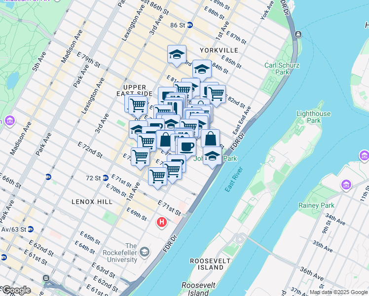 map of restaurants, bars, coffee shops, grocery stores, and more near in New York