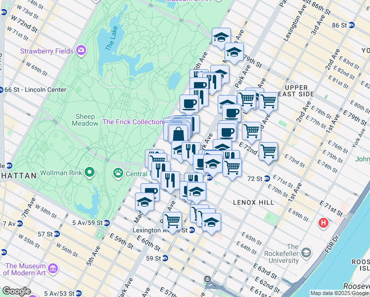 map of restaurants, bars, coffee shops, grocery stores, and more near in New York