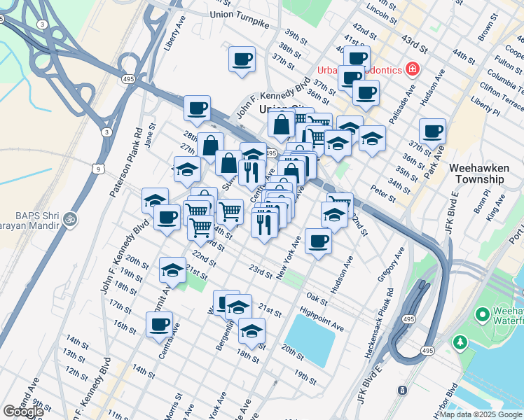 map of restaurants, bars, coffee shops, grocery stores, and more near 533 County Road 672 in Union City