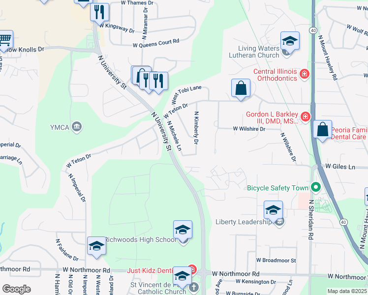 map of restaurants, bars, coffee shops, grocery stores, and more near 6821 North Michele Lane in Peoria