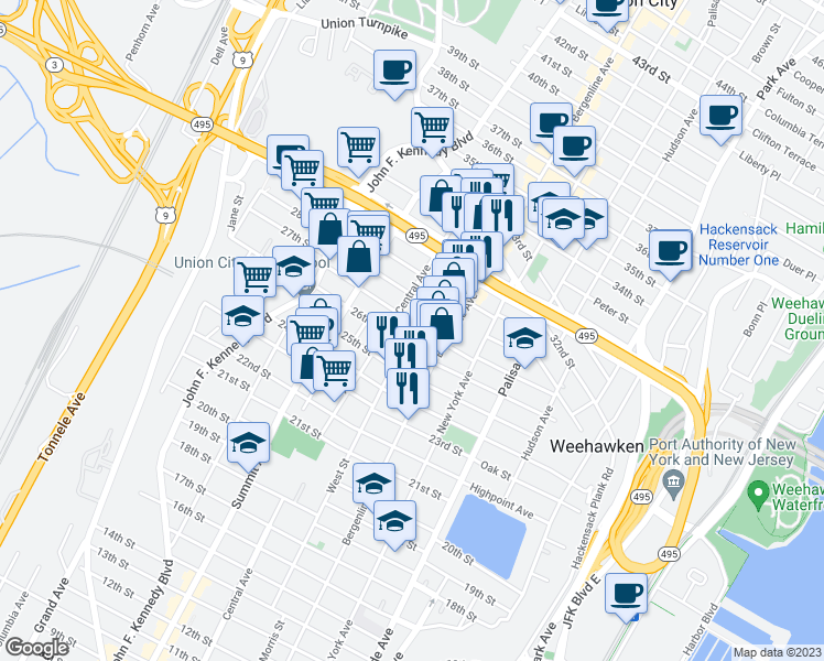 map of restaurants, bars, coffee shops, grocery stores, and more near 529 27th Street in Union City