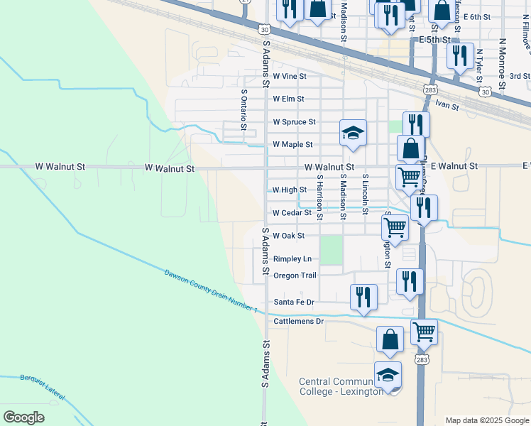 map of restaurants, bars, coffee shops, grocery stores, and more near 605 West Cedar Street in Lexington
