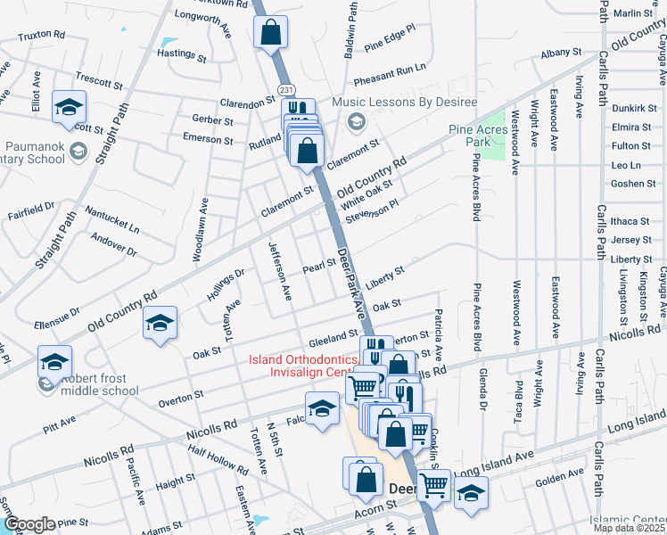 map of restaurants, bars, coffee shops, grocery stores, and more near 10 Pearl Street in Deer Park