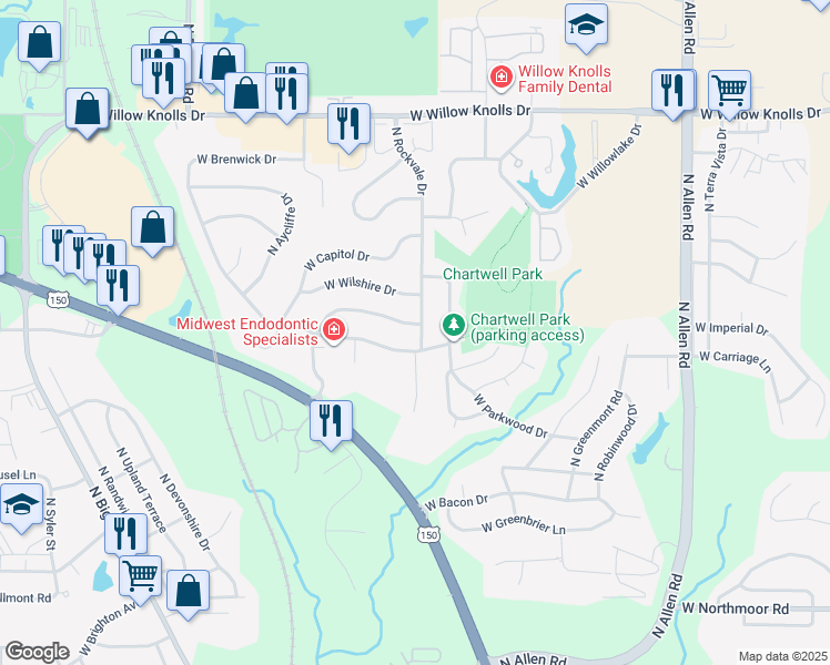 map of restaurants, bars, coffee shops, grocery stores, and more near 6713 North Rockvale Drive in Peoria