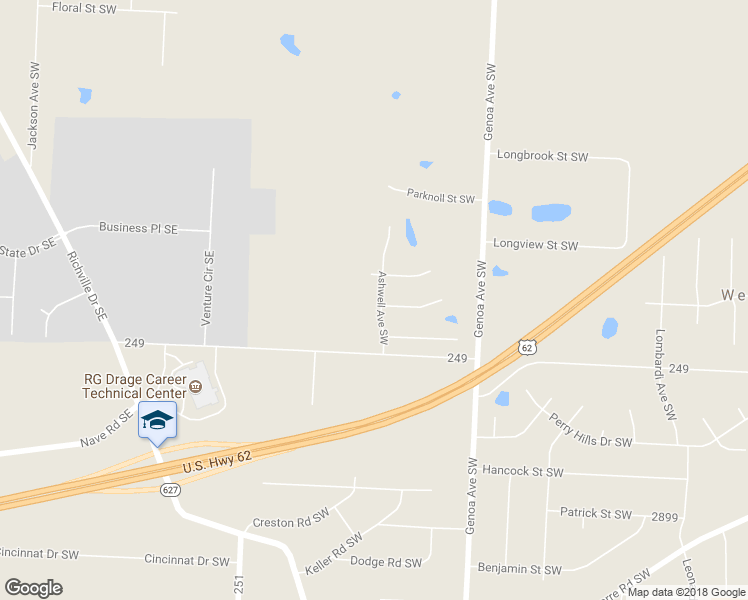 map of restaurants, bars, coffee shops, grocery stores, and more near 2607 Ashwell Avenue Southwest in Massillon