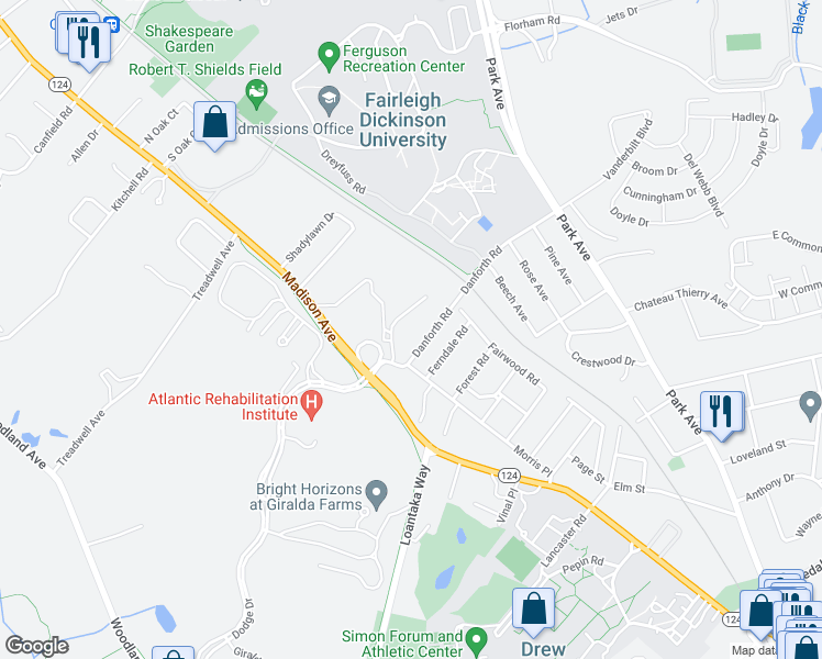 map of restaurants, bars, coffee shops, grocery stores, and more near 215 Madison Avenue in Madison