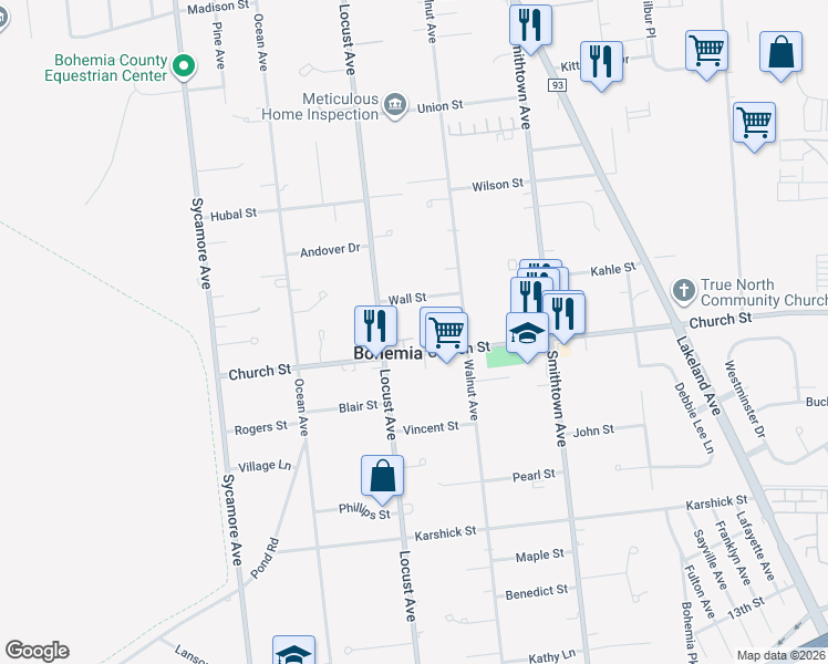 map of restaurants, bars, coffee shops, grocery stores, and more near in Bohemia