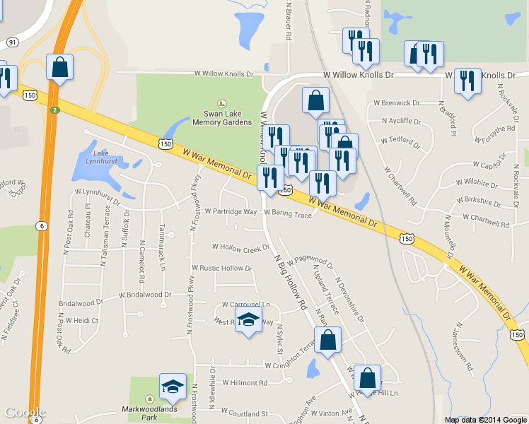 map of restaurants, bars, coffee shops, grocery stores, and more near 6698 North Big Hollow Road in Peoria