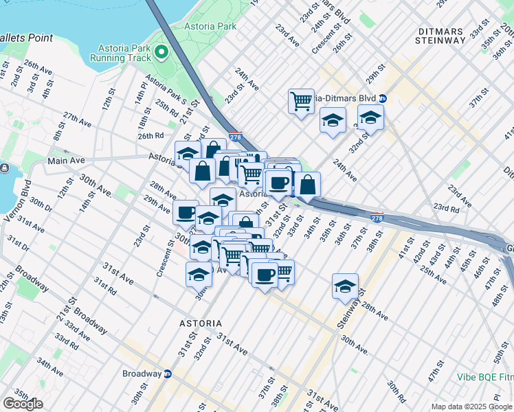 map of restaurants, bars, coffee shops, grocery stores, and more near in Queens