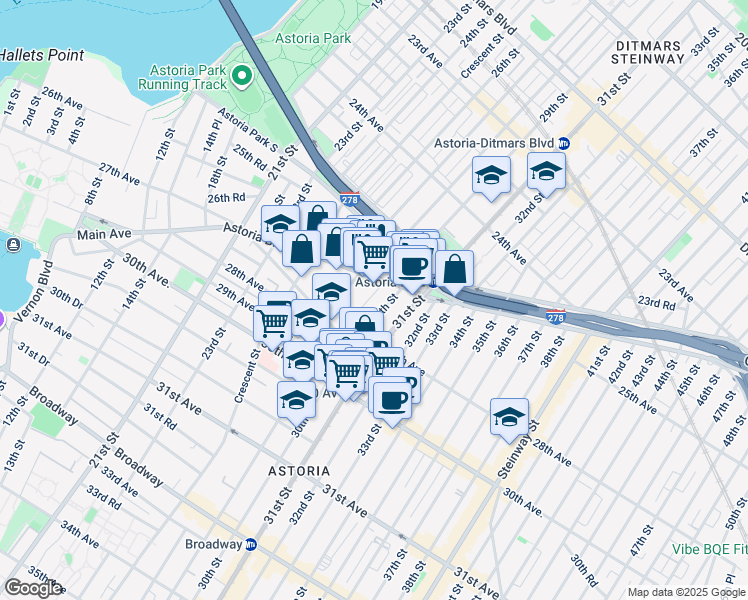 map of restaurants, bars, coffee shops, grocery stores, and more near in Queens