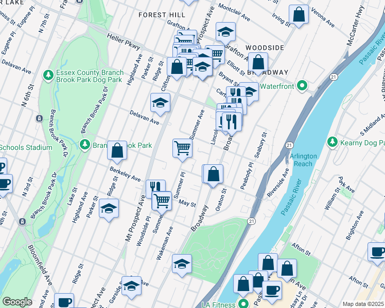 map of restaurants, bars, coffee shops, grocery stores, and more near 538 Summer Avenue in Newark