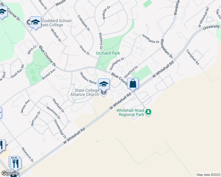 map of restaurants, bars, coffee shops, grocery stores, and more near 952 Stratford Court in State College
